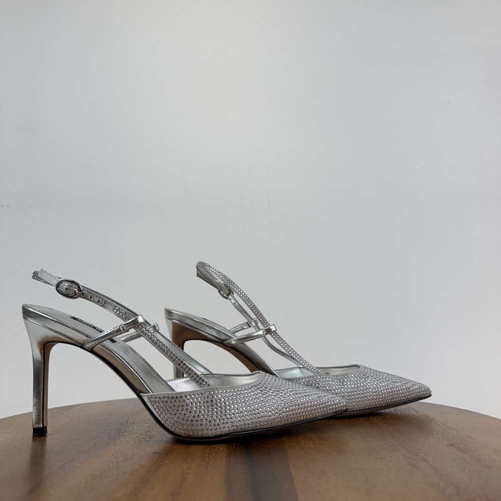 Womens Nine West Rumor Slver Rhineston Slingback High Heeled Pumps Size 9 M GUC